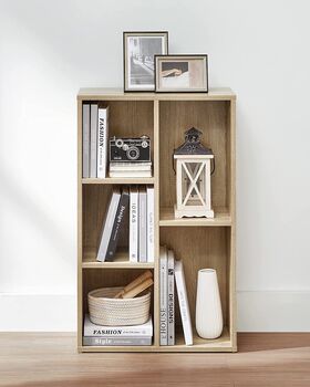 Five Compartments Oak Wooden Bookcase Bookshelf, 5 of 10