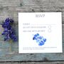Pack 12 Midnight Larkspur Original Personalised RSVP Wedding Stationery, thumbnail 1 of 5