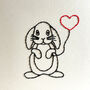 'Lop Rabbit And Heart' Hand Embroidered Card, thumbnail 1 of 5