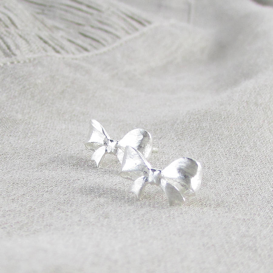 Sterling Silver Bow Ear Studs, 1 of 2