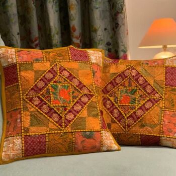 Handmade Indian Patchwork Cushion Cover Gold, 5 of 6