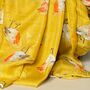 Watercolour Robins Print Scarf In Mustard, thumbnail 2 of 3