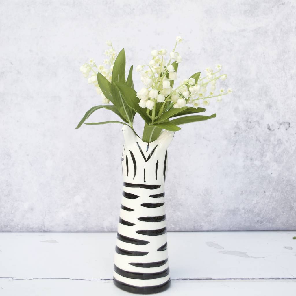 Zebra Vase With Faux Flower Bouquet By Abigail Bryans Designs