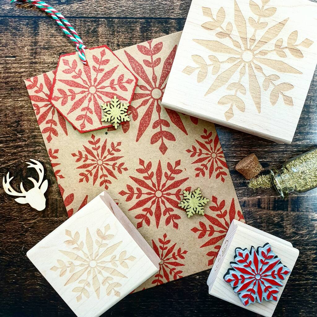 Christmas Geometric Snowflake Rubber Stamp By Skull and Cross Buns