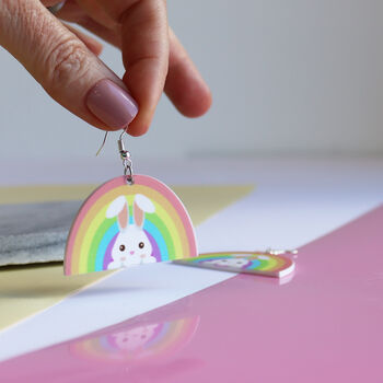 Easter Pastel Rainbow Bunny Earrings, 6 of 10