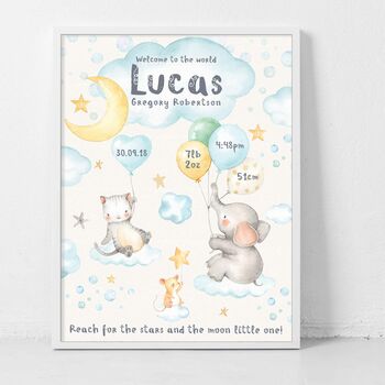 Personalised Keepsake Birth Print Lullaby Animals, 5 of 7