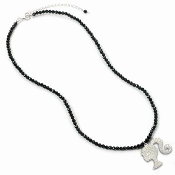 Barbie Sterling Silver Silhouette On A Black Onyx Bead Necklace, 3 of 4