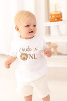 Lion Embroidered Personalised First Birthday One T Shirt, 3 of 8