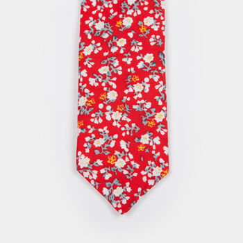 Mens Bold Red Ditsy Floral Slim Style Tie, 8 of 9