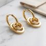 Oval Charm Hoop Earrings Gold, thumbnail 9 of 10