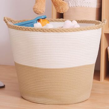 61 L White And Brown Cotton Rope Woven Basket, 3 of 9