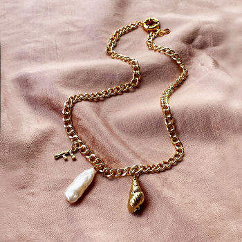 Molten Initial, Pearl And Shell Chunky Chain Necklace, 2 of 9