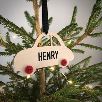 Personalised Wooden Car Christmas Tree Decoration, 2 of 3