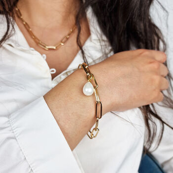 18k Gold Vermeil Plated Pearl Magic Link Bracelet, 3 of 4