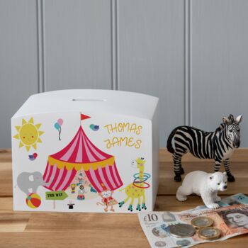 Personalised Circus Themed Money Pot Piggy Bank, 5 of 12