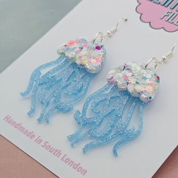Handmade Resin Jellyfish Earrings That Wiggle With Every Step, 3 of 12