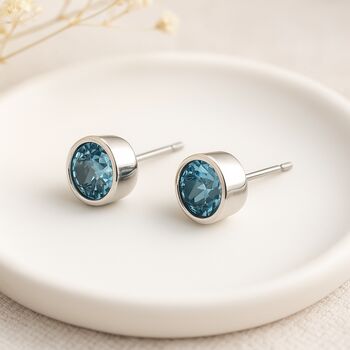 Sterling Silver Aquamarine Stud Earrings: March Birthstone – 7mm, 3 of 7