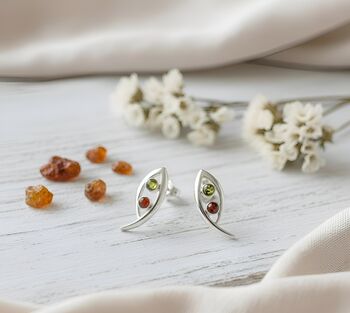 Handmade Two Tone Amber Sterling Silver Stud Earrings, 2 of 3