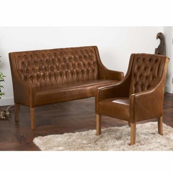 Leather Curved Arm Buttoned Sofa Bench Choice Of Sizes, 2 of 12