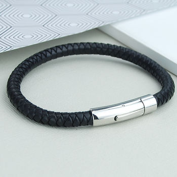 Men's Easy Clasp Leather Plait Bracelet, 3 of 7