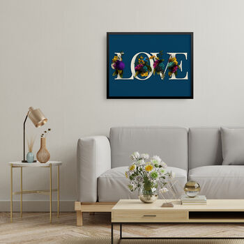 Floral Love Typography Blue Wall Art Print, 3 of 4