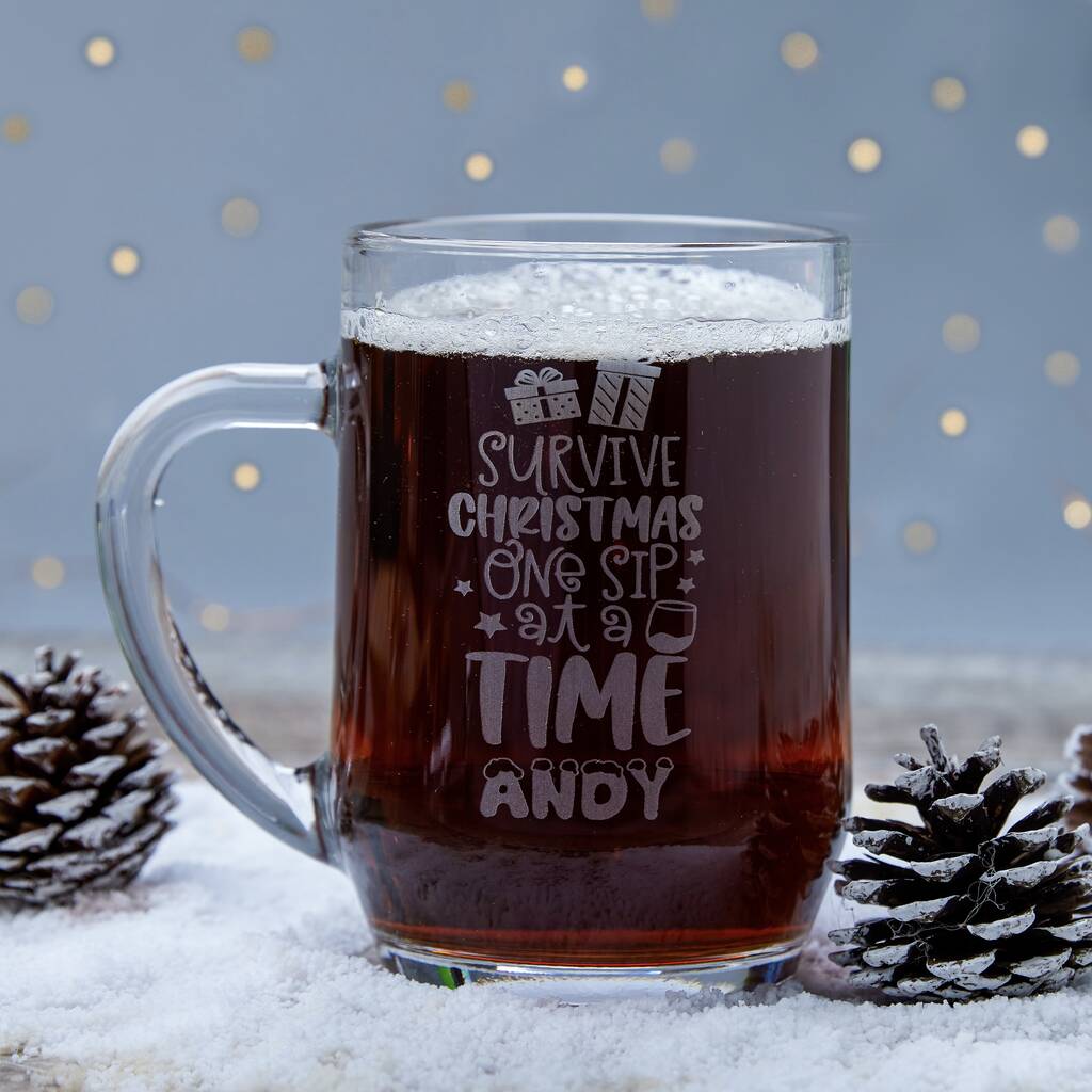 Personalised 'Surviving Christmas' Beer Glass, 1 of 3