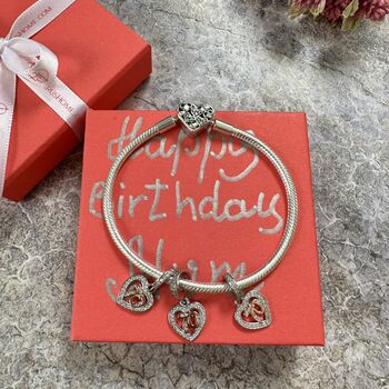 70th Birthday Charm Personalised Silver Bracelet Gift, 5 of 9