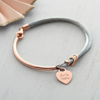 Personalised Silk And Rose Gold Charm Bangle, 2 of 8