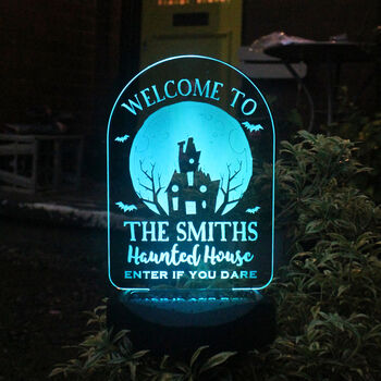 Personalised Haunted House Halloween Solar Light Sign, 9 of 9