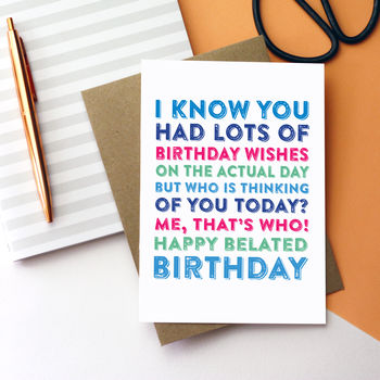 happy belated birthday who's thinking of you now card by do you ...