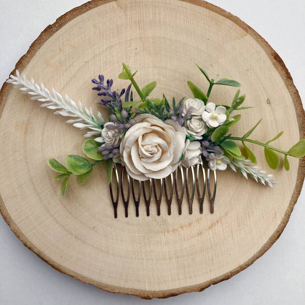 Ivory And Lavender Flower Hair Comb, 1 of 4