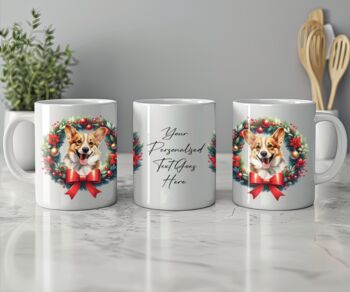 Personalised Corgi Christmas Wreath Dog Mug, 2 of 2