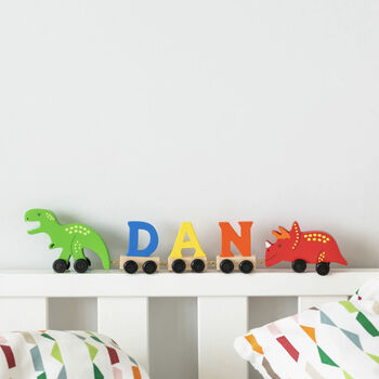 Personalised Wooden Dinosaur Name Train, 3 of 4