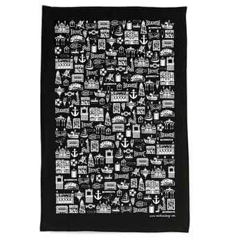 Brighton Black Illustrated Tea Towel, 4 of 8