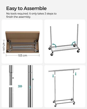 Extendable Clothes Rack On Wheels Shelf Clothes Rail, 8 of 11