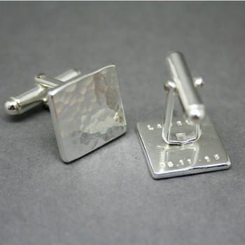 Personalised Hammered Texture Recycled Silver Cufflinks, 5 of 7
