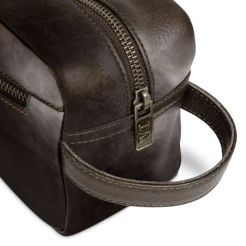 'Stanley' Men's Leather Wash Bag In Chestnut, 2 of 8