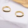 Sterling Silver Skinny Huggie Hoop Earrings With Black Cz Crystals, thumbnail 3 of 12