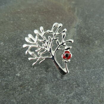 Tree Of Life With Red Poppy Flower Pin Lapel Brooch, 2 of 4