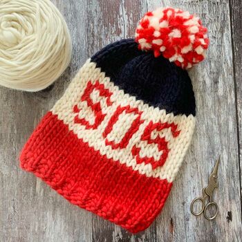 Knitting Kit Sos Merino Wool Hat, 2 of 3