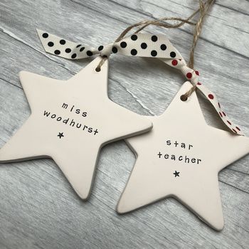 Personalised Star Teacher Ceramic Keepsake Hanging Star, 5 of 5