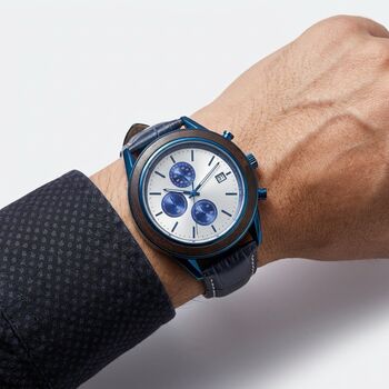 Personalised Chronograph Watch Engraved Sustainable Timepiece, 11 of 13