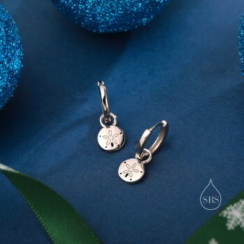 Sand Dollar Huggie Hoops Earrings In Sterling Silver, 3 of 10