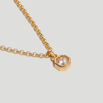 Gold Octagon Pendant Necklace With Cz Stones In 18 K Gold Plated Sterling Silver, 2 of 9