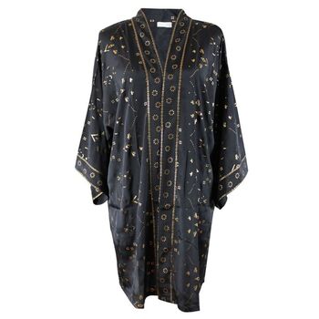 Black And Gold Small Geo Print Viscose Long Summer Jacket, 5 of 5