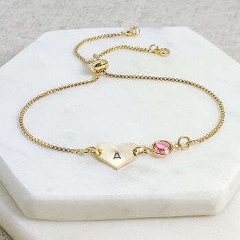 Gold Plated Initial And October Birthstone Bracelet, 3 of 6