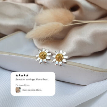 Sterling Silver Daisy Flower Two Tone Stud Earrings, 7 of 8