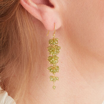 Green Peridot Beaded Waterfall Drop Earrings, 2 of 9