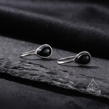 Genuine Black Onyx Pear Cut Drop Hook Earrings, 5 of 10