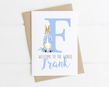 Personalised New Baby Card Blue Rabbit, 2 of 4